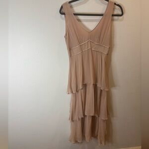 Max and Cleo 100% Silk Tiered Chiffon Dress Size 4 Blush Nude champagne